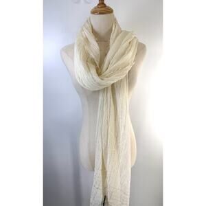 ann taylor scarf New Wool Blend Lightweight Silver Thread Off White Fringe Wrap